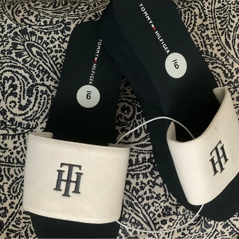 Tommy Hilfiger Black and White Platform Slides